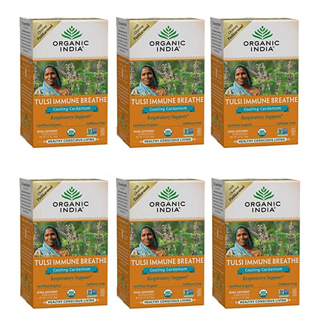 Organic India Tulsi Organic Immune Breathe, 18 Tea Bags (Pack of 6) - Cozy Farm 