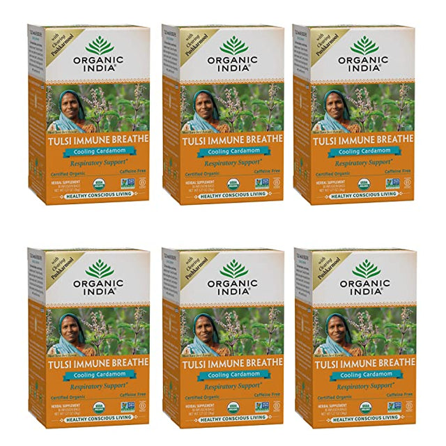 Organic India Tulsi Organic Immune Breathe, 18 Tea Bags (Pack of 6) - Cozy Farm 