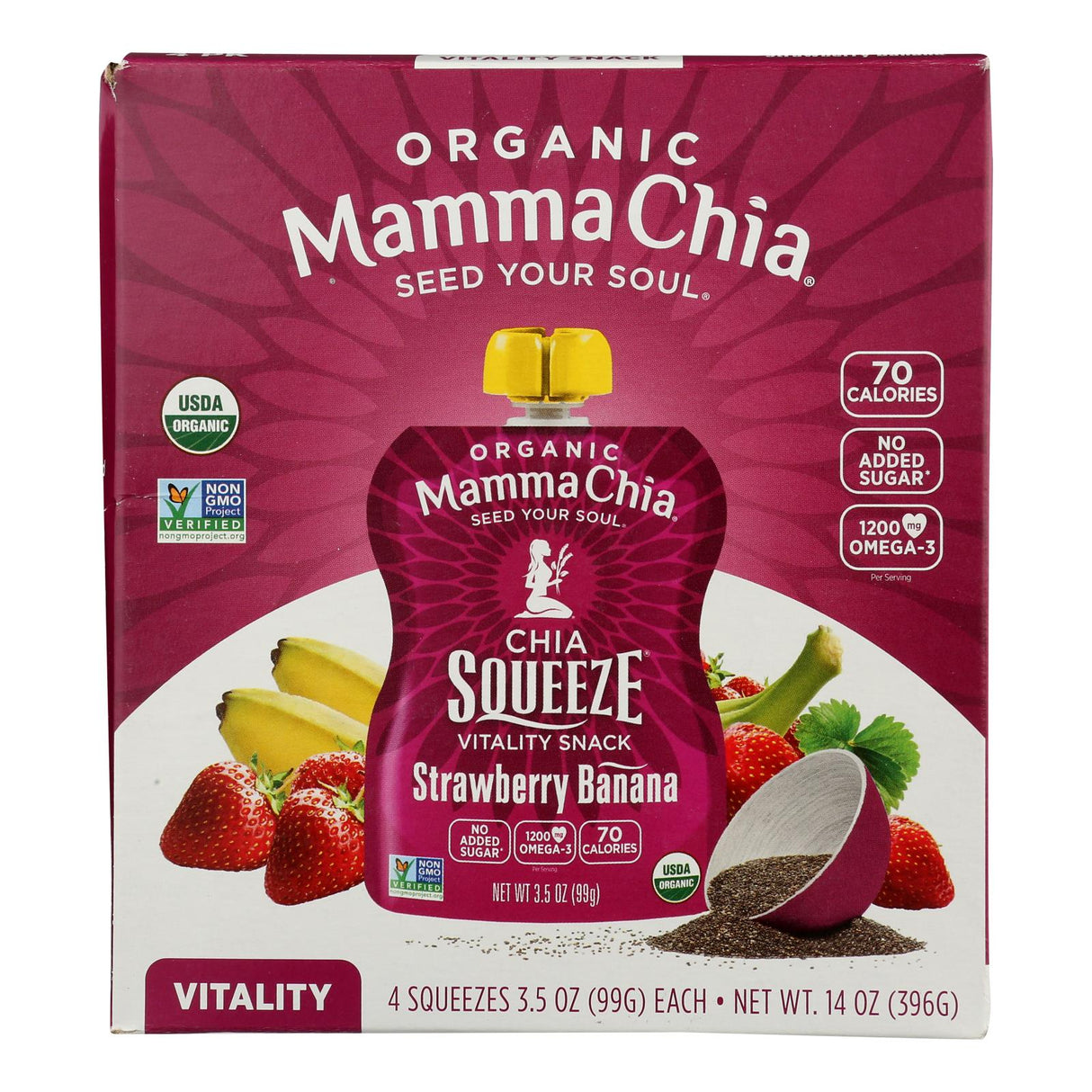 Mamma Chia Organic Vitality Snack Squeeze - Strawberry Banana 3.5 Oz, Pack of 6 - Cozy Farm 