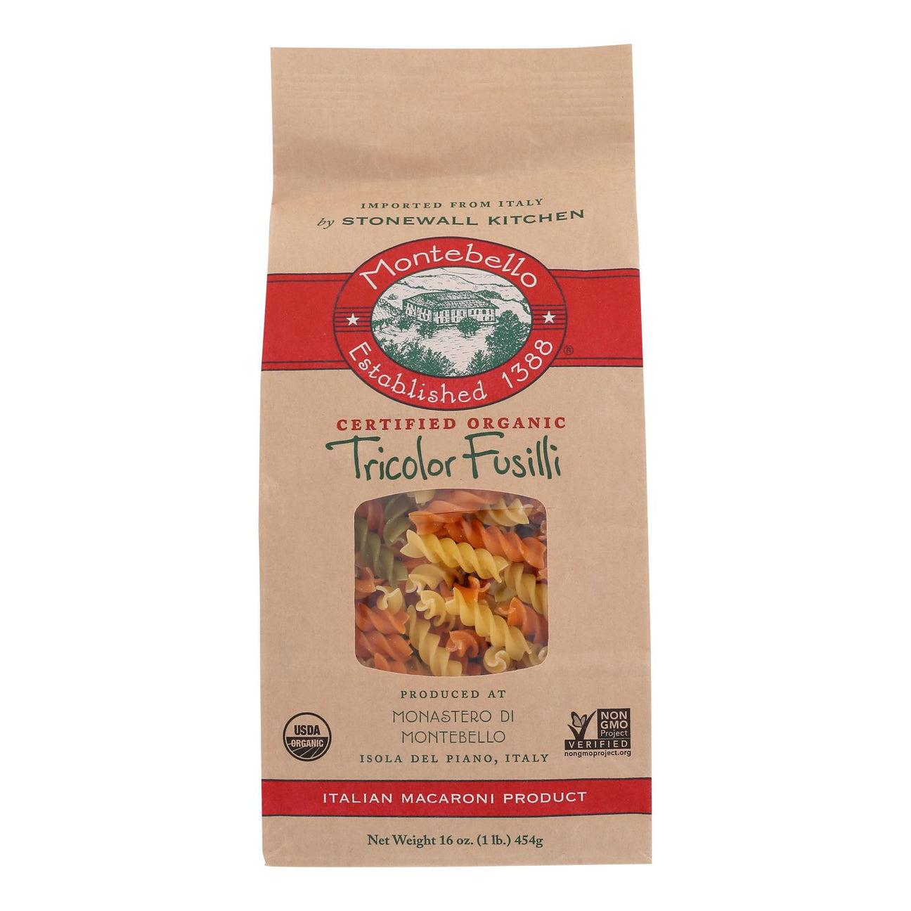 Montebello Tricolor Fusill Pasta Case of 12, 16 oz - Cozy Farm 