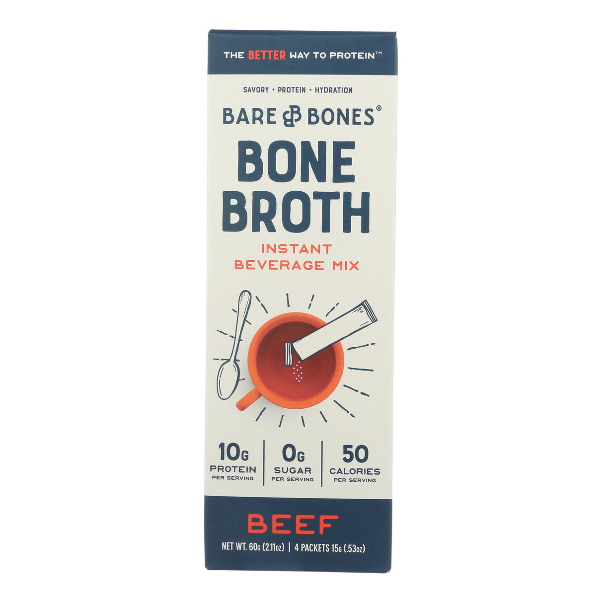 Bare Bones Broth Beef Instant Stock, 2.12 Oz (Pack of 8) - Cozy Farm 