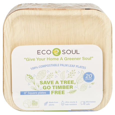 Ecosoul Home - Palm Leaf Plates 8 In Sqr - Case Of 8-20 Ct - Cozy Farm 