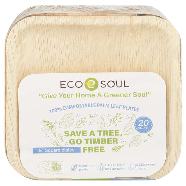 Ecosoul Home - Palm Leaf Plates 8 In Sqr - Case Of 8-20 Ct - Cozy Farm 