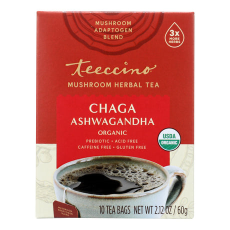 Teeccino Mush Tea Chaga Ashwagandha - Case of 60 Bags - Cozy Farm 