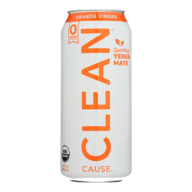 Clean Cause Sparkling Orange Ginger Yerba Mate - 16 Fl Oz - 12 Pack - Cozy Farm 