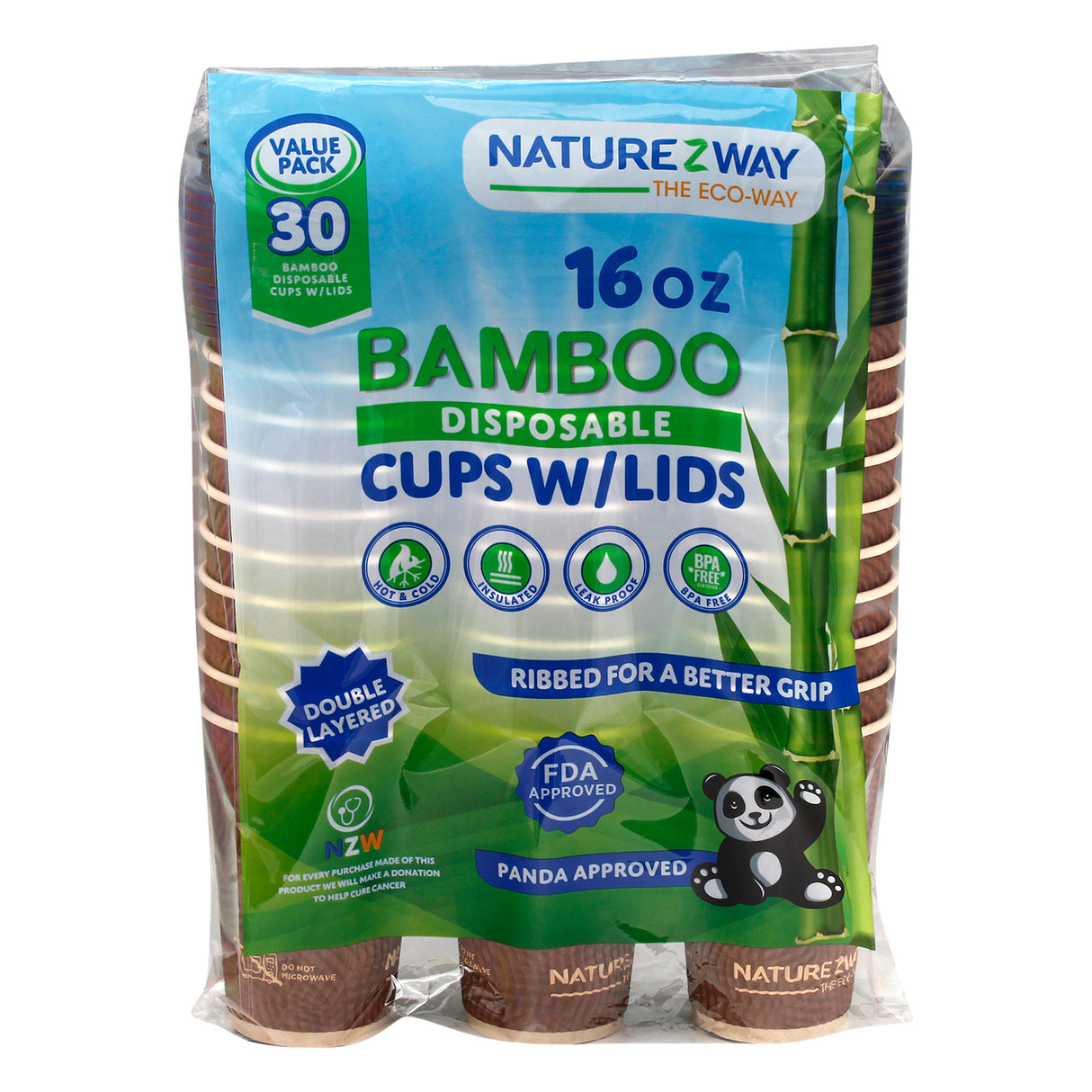 Naturezway 30-Count Bamboo Cups and Lids - Case of 8 - Cozy Farm 