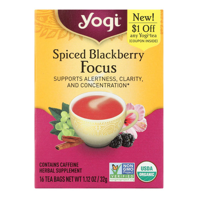 Yogi Tea Blackberry Focus Tea, Supports Brain Health, Contributes to Cognitive Function - Case of 6 (16 Tea Bags) - Cozy Farm 