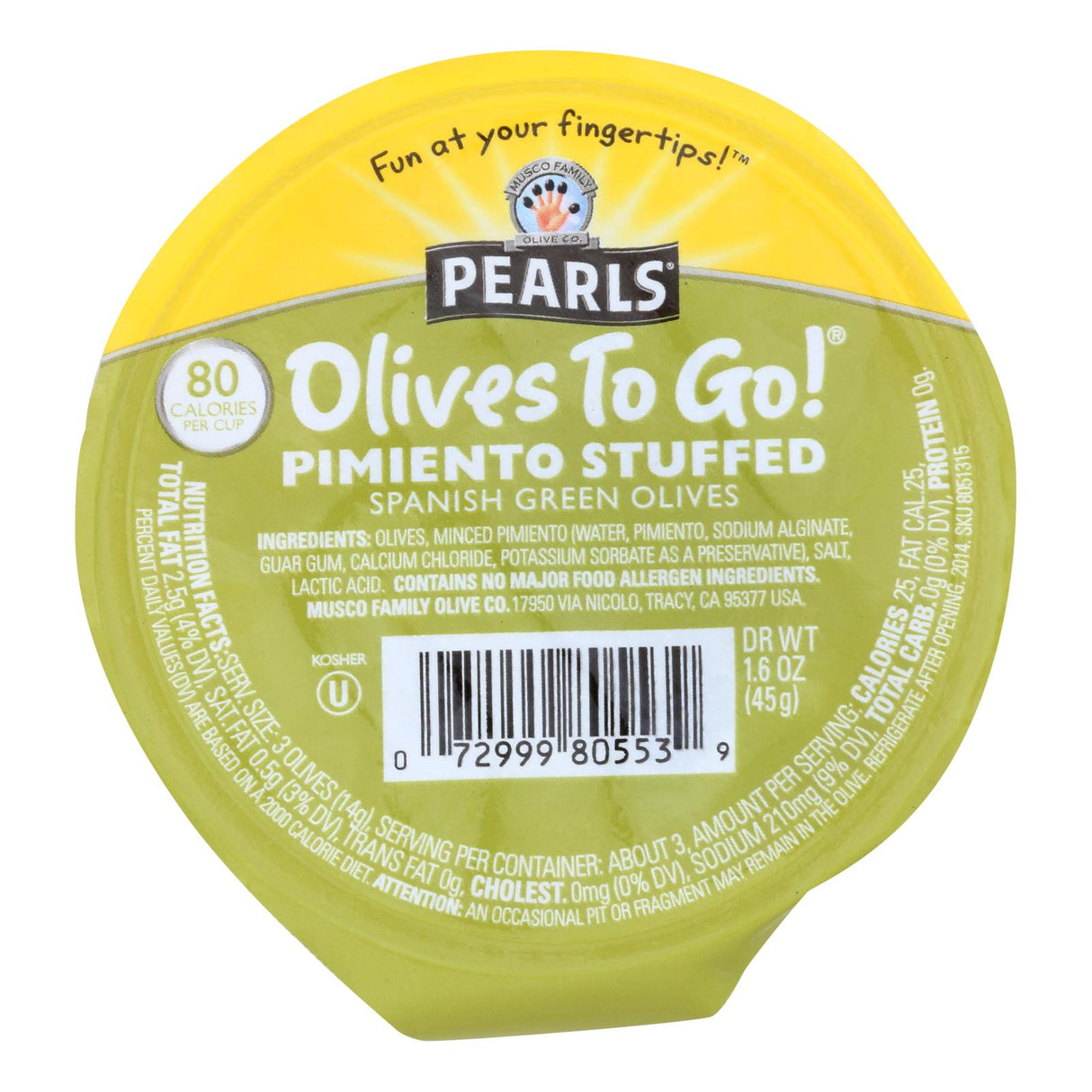 Pearls Olives To Go Pimiento Stuffed - 12x 1.6oz Packs - Cozy Farm 