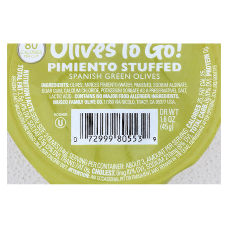 Pearls Olives To Go Pimiento Stuffed - 12x 1.6oz Packs - Cozy Farm 