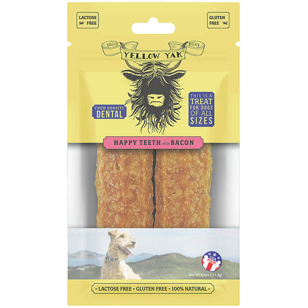 Yellow Yak Hapy Hapy Teeth Bacon Dent Chew: Long-Lasting, Clean Teeth for Dogs (Pack of 5, 4oz) - Cozy Farm 