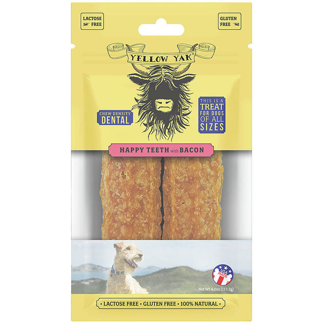 Yellow Yak Hapy Hapy Teeth Bacon Dent Chew: Long-Lasting, Clean Teeth for Dogs (Pack of 5, 4oz) - Cozy Farm 