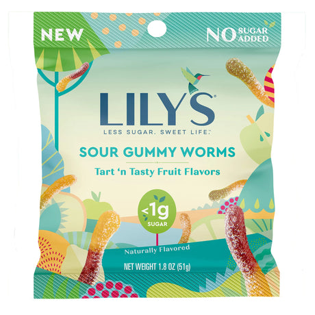 Lily's Sour Fruit Gummy Worms, 1.8oz (Pack of 12) - Cozy Farm 