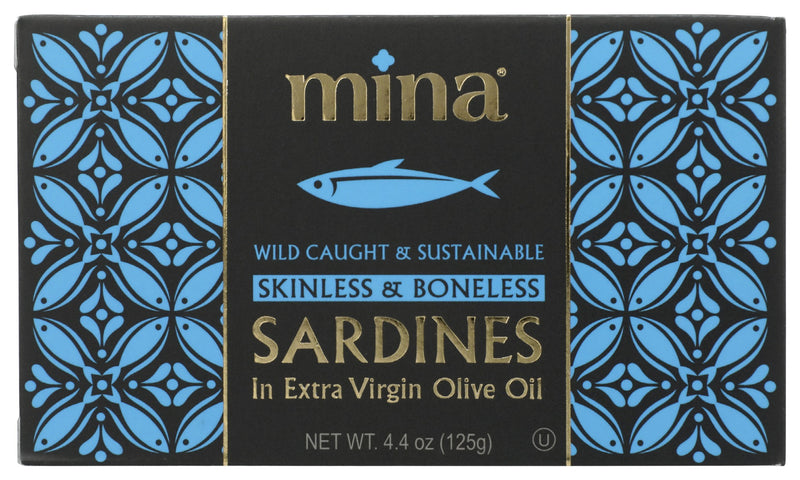 Mina Sardines Skinless & Boneless in Extra Virgin Olive Oil (Pack of 12 - 4.4 Oz) - Cozy Farm 