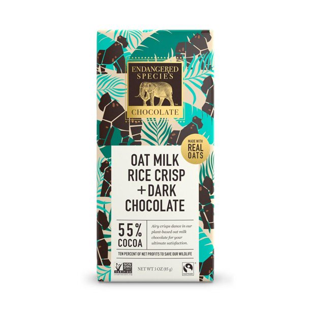 Bars  Endangered Species Chocolate - Dark Chocolate Rice Crisp Oat Milk (Pack of 12-3oz Bars) - Cozy Farm 