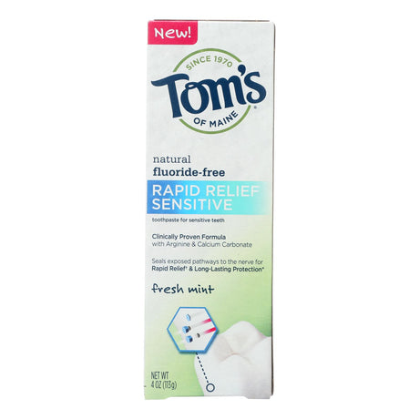 Tom's of Maine Rapid Relief Sensitive Toothpaste for Sensitive Teeth, Pack of 6, Fresh Mint, Fluoride-Free, 4 Oz. Each - Cozy Farm 