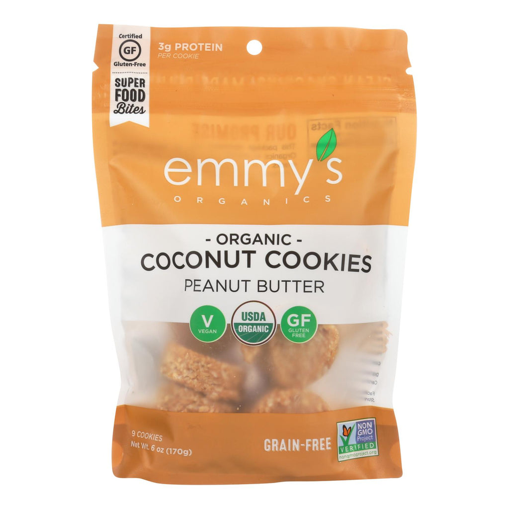 Emmy's Organics Organic Coconut Cookies- Peanut Butter -(Pack of 8 - 6 Oz.) - Cozy Farm 
