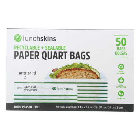Lunchskins Green Stripe Paper Sandwich Bags - Pack of 50 - Cozy Farm 