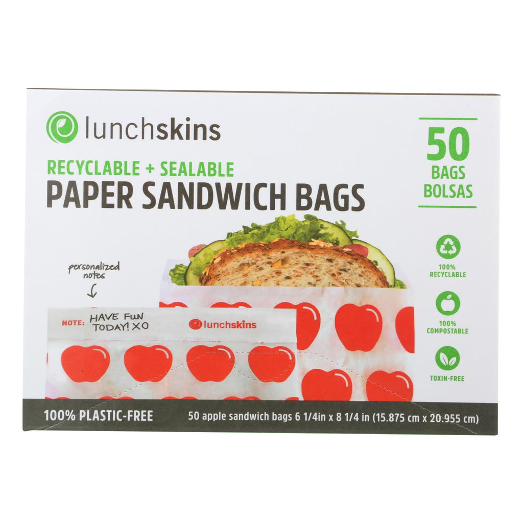 Lunchskins Recyclable and Sealable Paper Sandwich Bags (Pack of 12 - 50 Count) - Red Apple - Cozy Farm 