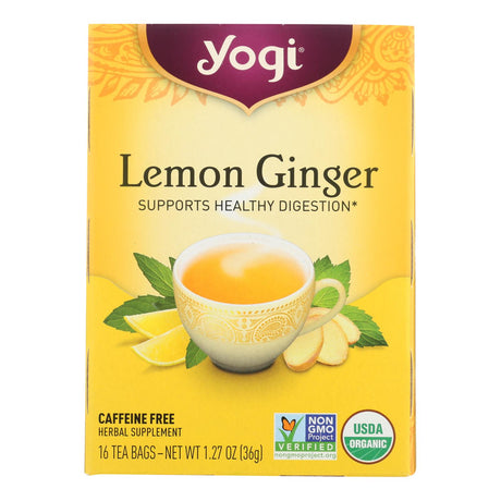 Yogi Tea Lemon Ginger Caffeine Free Herbal Tea, 16 Tea Bags/Pack (Pack of 6) - Cozy Farm 