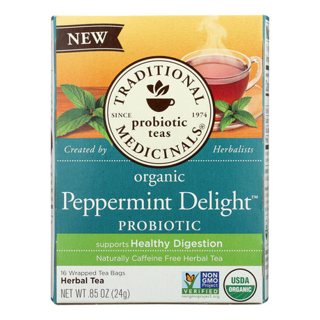 Traditional Medicinals Probiotic Peppermint Delight Tea (Pack of 6 - 16 Bags) - Cozy Farm 