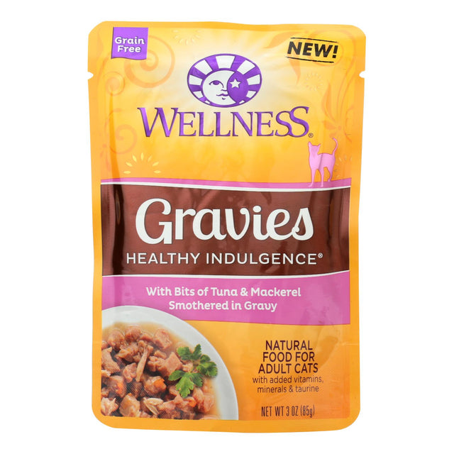 Wellness Pet Products Cat Food - Gravies with Bits of Tuna and Mackerel Smothered in Gravy (Pack of 24, 3 Oz.) - Cozy Farm 