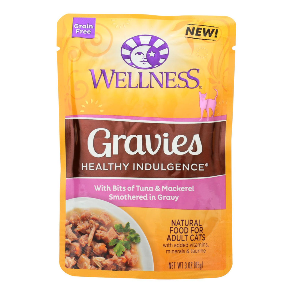 Wellness Pet Products Cat Food - Gravies with Bits of Tuna and Mackerel Smothered in Gravy (Pack of 24, 3 Oz.) - Cozy Farm 