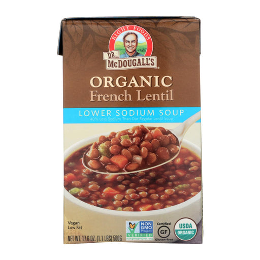 Dr. McDougall's Organic French Lentil Soup, Lower Sodium, 12 Pack, 17.6 Oz. Cans - Cozy Farm 