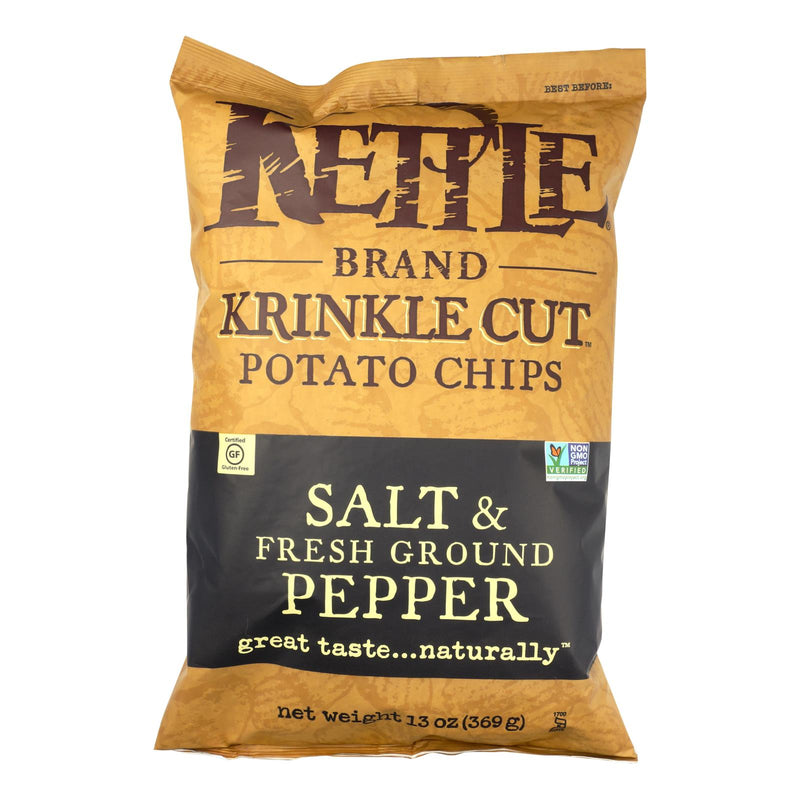 Kettle Brand Salt & Pepper Krinkle Cut Potato Chips, Premium Quality, (Pack of 9 - 13 Oz.) - Cozy Farm 