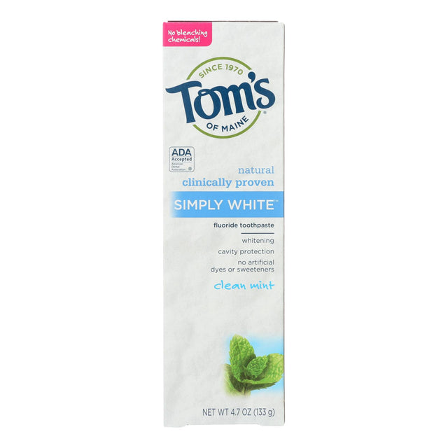 Tom's of Maine Simply White Clean Mint Toothpaste (Pack of 6 - 4.7 Oz Each) - Cozy Farm 