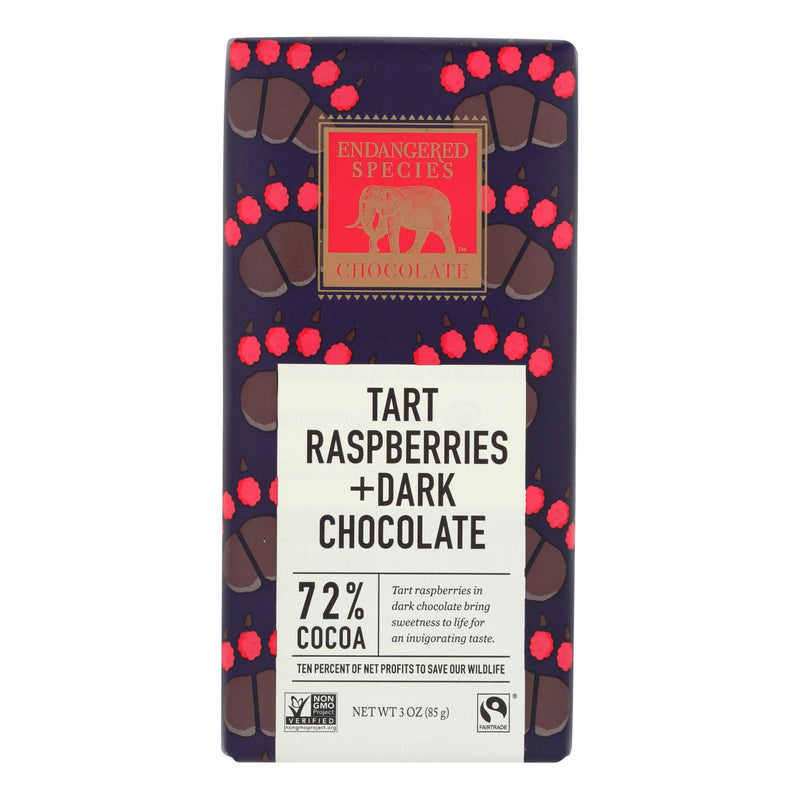 Endangered Species Dark Chocolate Bars (Pack of 12) - Natural, 72% Cocoa with Raspberries - 3 Oz. - Cozy Farm 