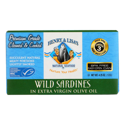 Henry and Lisa's Natural Seafood Wild Sardines in Extra Virgin Olive Oil (Pack of 12 - 4.25 Oz.) - Cozy Farm 
