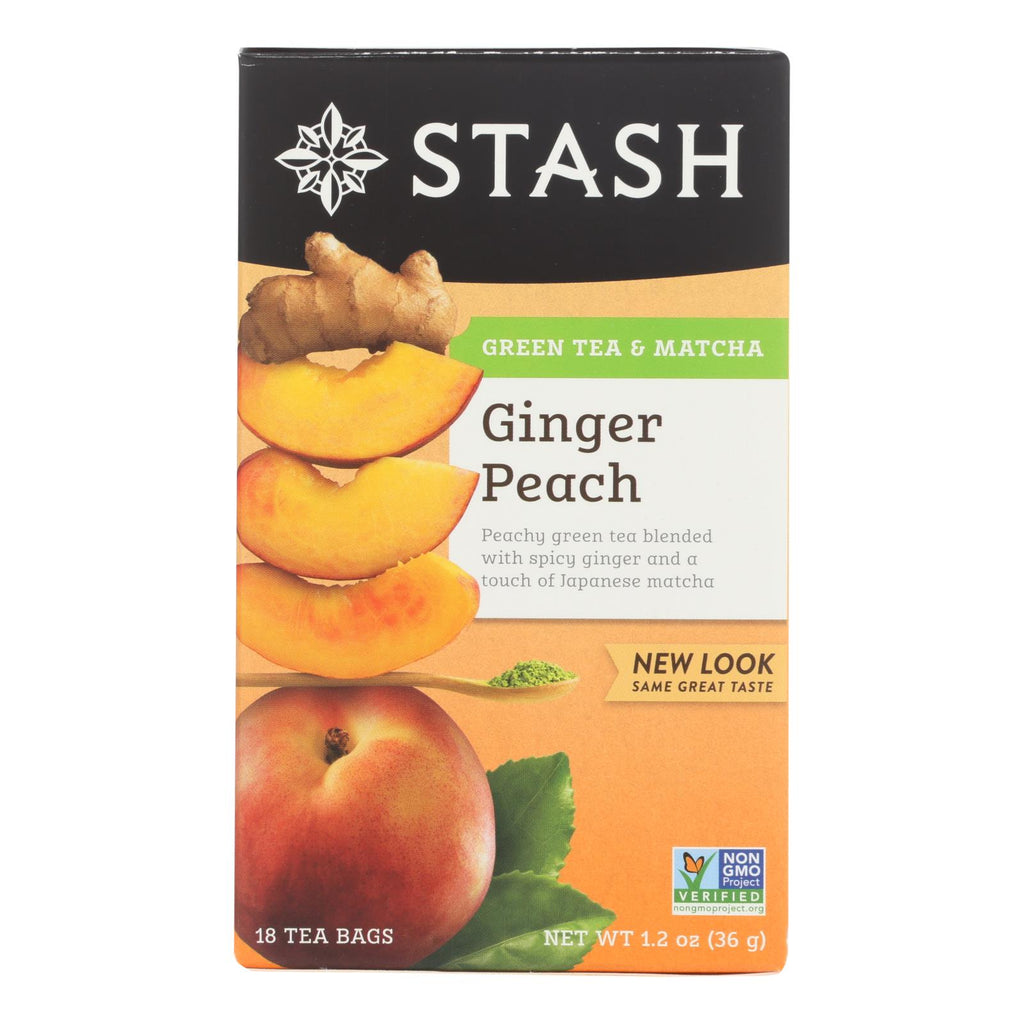 Stash Tea Ginger Peach Green with Matcha (Pack of 6 - 18 Tea Bags Each) - Cozy Farm 