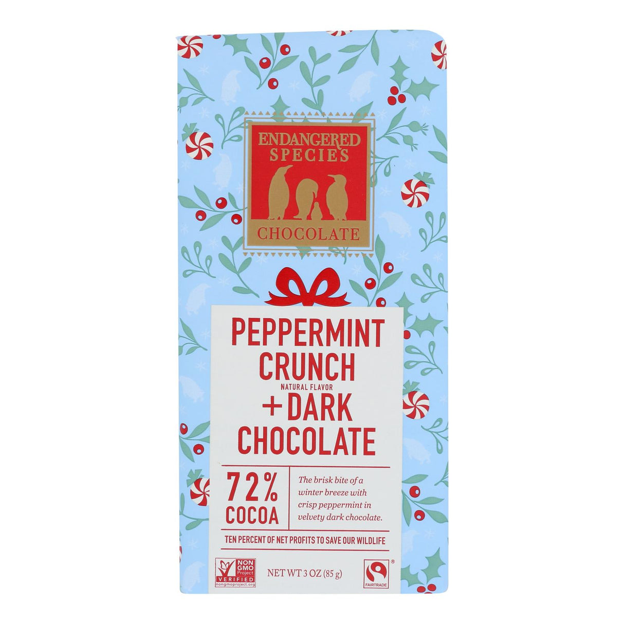 Our Endangered Species Chocolate Dark Chocolate Bar With Peppermint Crunch (Pack of 12 - 3 Oz.) - Cozy Farm 