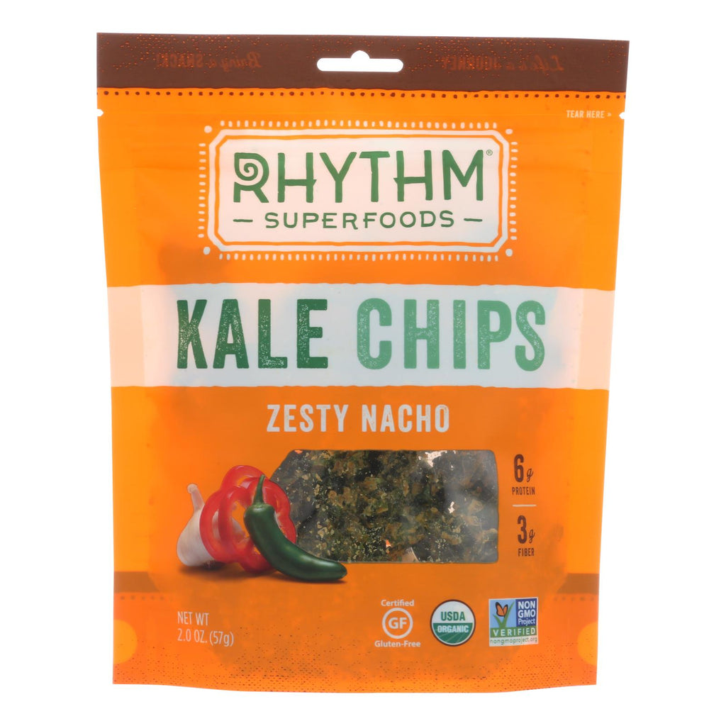 Rhythm Superfoods Kale Chips - Zesty Nacho (Pack of 12) - 2 Oz. - Cozy Farm 