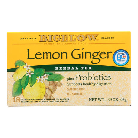 Bigelow Lemon & Ginger Plus Herbal Tea, 18 Tea Bags, Pack of 6 - Cozy Farm 