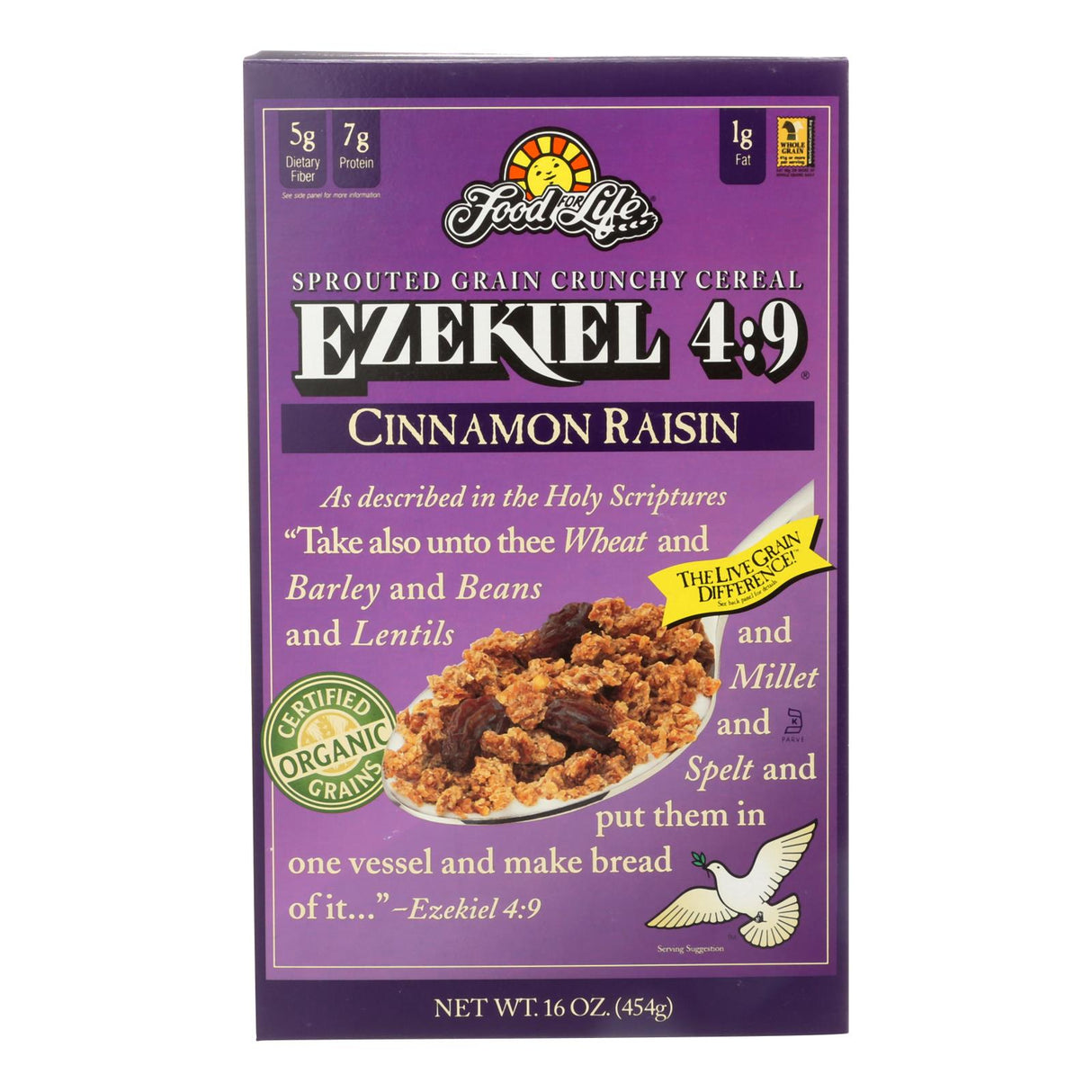 Foof For Life Baking Co.   Ezekiel 4:9 Organic Sprouted Whole Grain Cinnamon Raisin Cereal (Pack of 6 - 16 Oz.) - Cozy Farm 