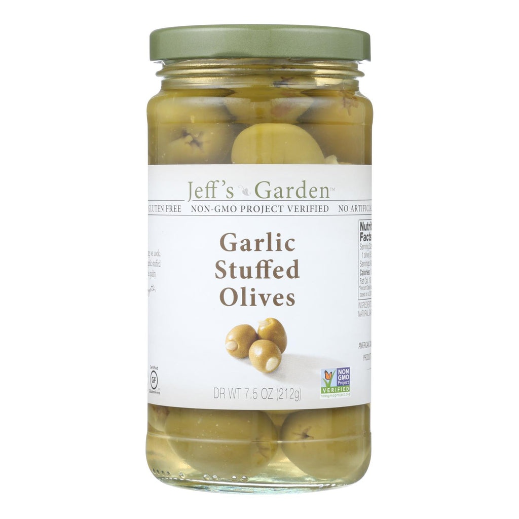 Jeff's Natural Jeff's Natural Garlic Stuffed Olives - Garlic Stuffed Olives - Case Of 6 - 7.5 Oz. - Cozy Farm 