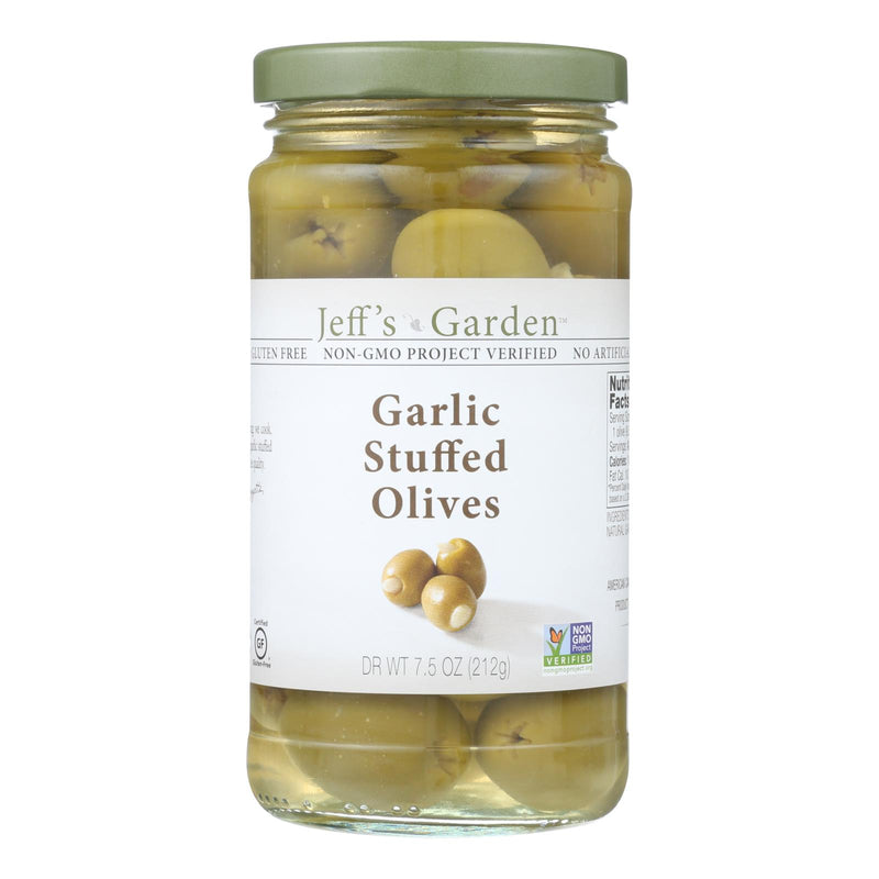 Jeff's Natural Garlic-Stuffed Olives - 6-Pack Case (7.5 oz. Each) - Cozy Farm 