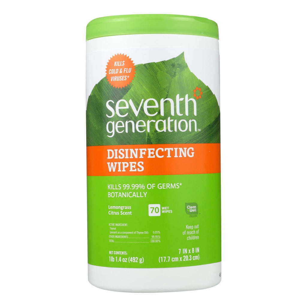 Seventh Generation Disinfecting Wipes Lemongrass and Citrus - 70 Wipes (Pack of 6) - Cozy Farm 