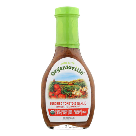 Organic Ville Sun-Dried Organic Tomato Garlic Vinaigrette Dressing (Pack of 6 - 8 Fl Oz Bottles) - Cozy Farm 