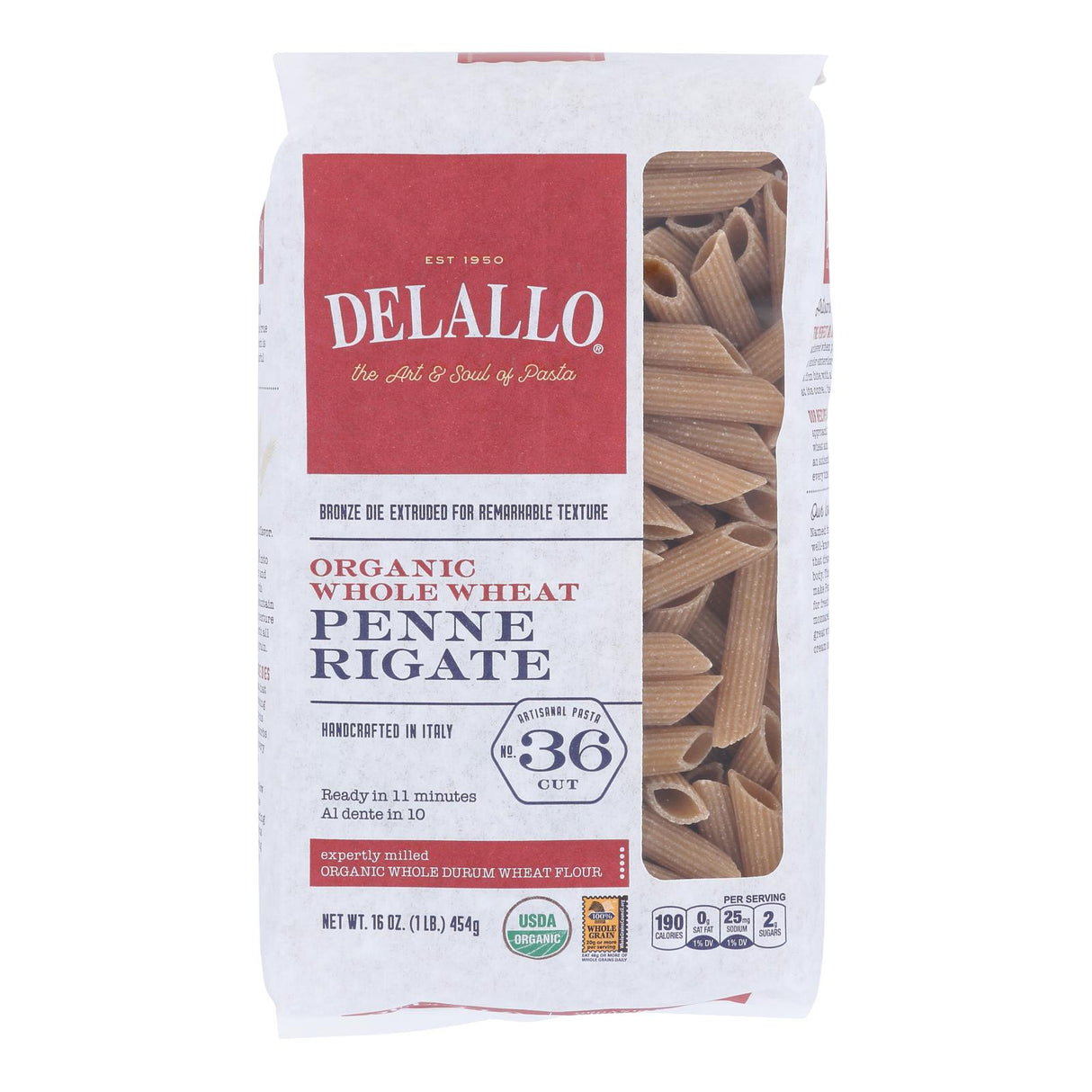 Delallo Organic Whole Wheat Penne Rigate Pasta (Pack of 16 - 1 lb.) - Cozy Farm 