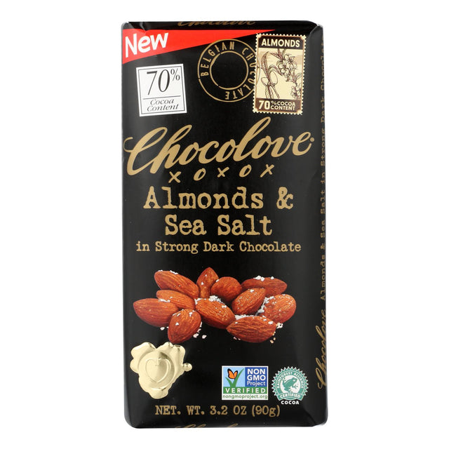 Chocolove Xoxox Premium Almond Sea Salt Enhanced Dark Chocolate 70% Cacao (Pack of 12 - 3.2 Oz. Bars) - Cozy Farm 