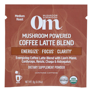 Om Mushroom Superfood Coffee Latte Blend Mushroom Powder, Single Serve, 10 Count, Lion's Mane, Cordyceps, Reishi, Chaga - Cozy Farm 