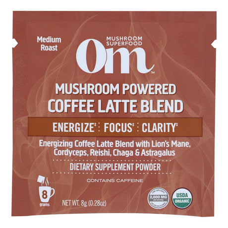 Om Mushroom Superfood Coffee Latte Blend Mushroom Powder, Single Serve, 10 Count, Lion's Mane, Cordyceps, Reishi, Chaga - Cozy Farm 