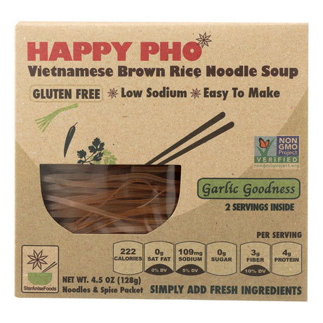 Happy Pho Garlic Goodness Brown Rice Noodle Soup Mix, Pack of 6 - Cozy Farm 