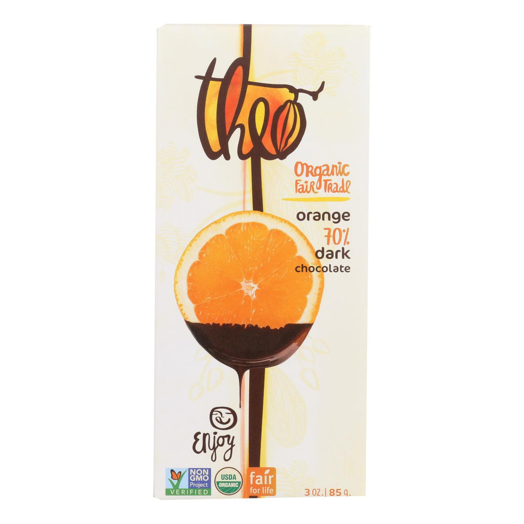Organic Theo Chocolate Bar - Classic Dark (70% Cacao) with Orange - 3 Oz Bars (Pack of 12) - Cozy Farm 