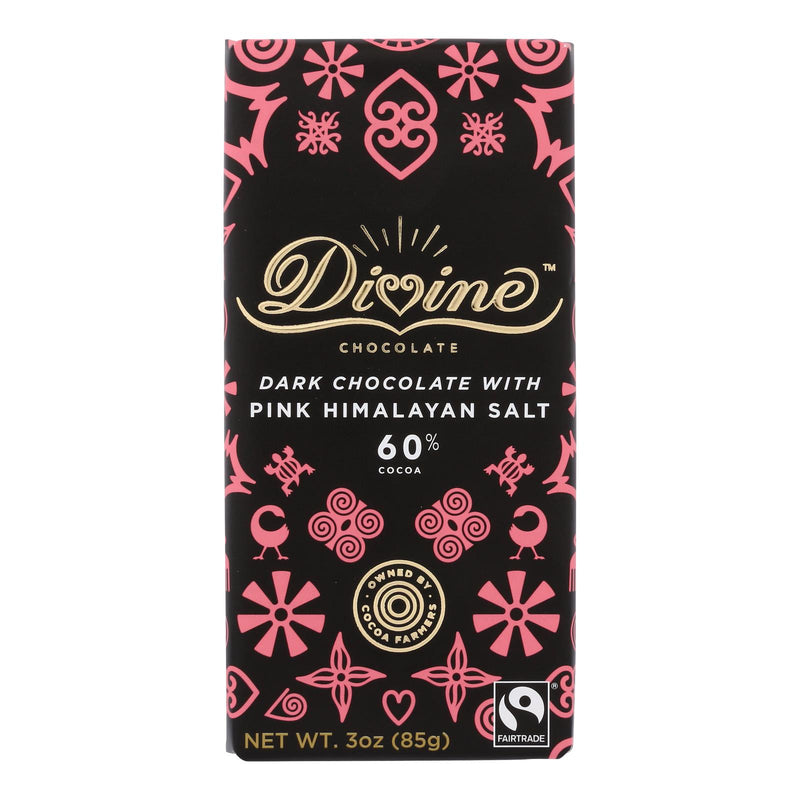 Divine Bar Dark Chocolate Pink Himalayan Salt (Pack of 12 - 3 Oz.) - Cozy Farm 