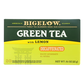 Bigelow Decaf Green Tea with Lemon - 20 Tea Bags/Box (Pack of 6) - Cozy Farm 