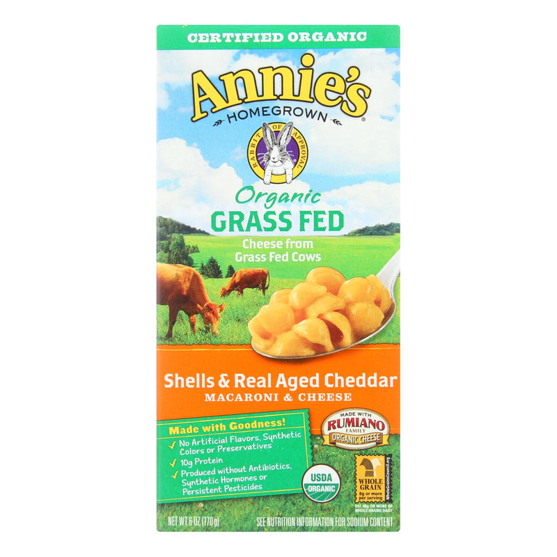 Annie's Organic Grass-Fed Shells & Real Aged Cheddar Macaroni & Cheese, 6 Oz Pack of 12 - Cozy Farm 