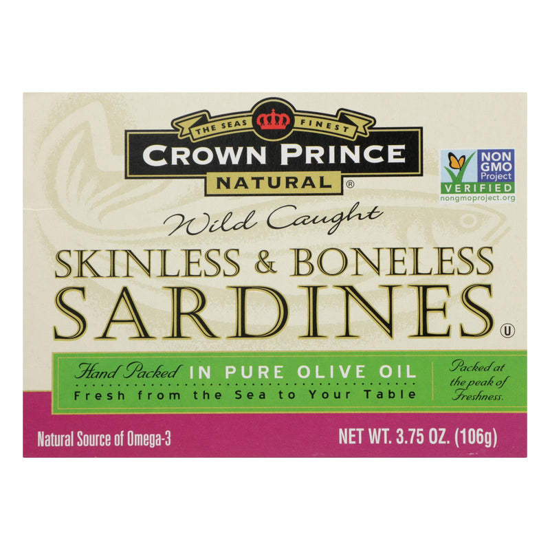 Crown Prince 3.75 Oz. Skinless & Boneless Sardines in Olive Oil (12 Pack) - Cozy Farm 